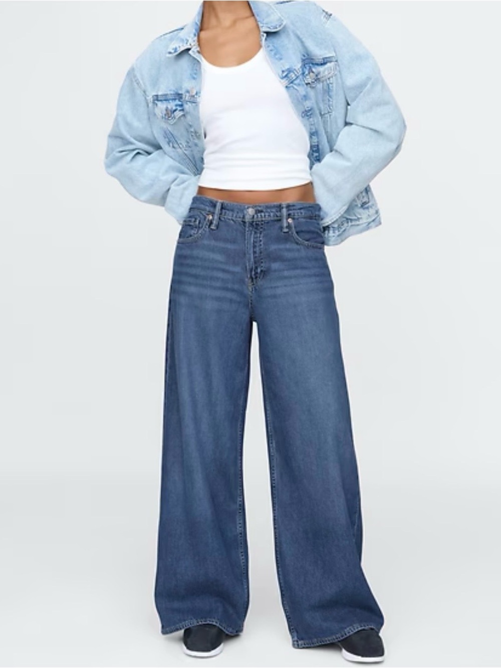GAP Dark Blue Baggy‎ Mid Rise Wide Leg Jeans Size 26 Petite Ultra Soft Denim